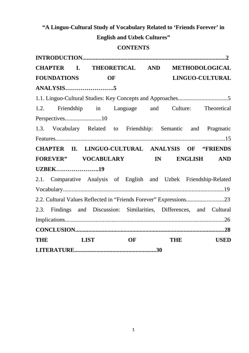 A Linguo-Cultural Study of Vocabulary Related to ‘Friends Forever’