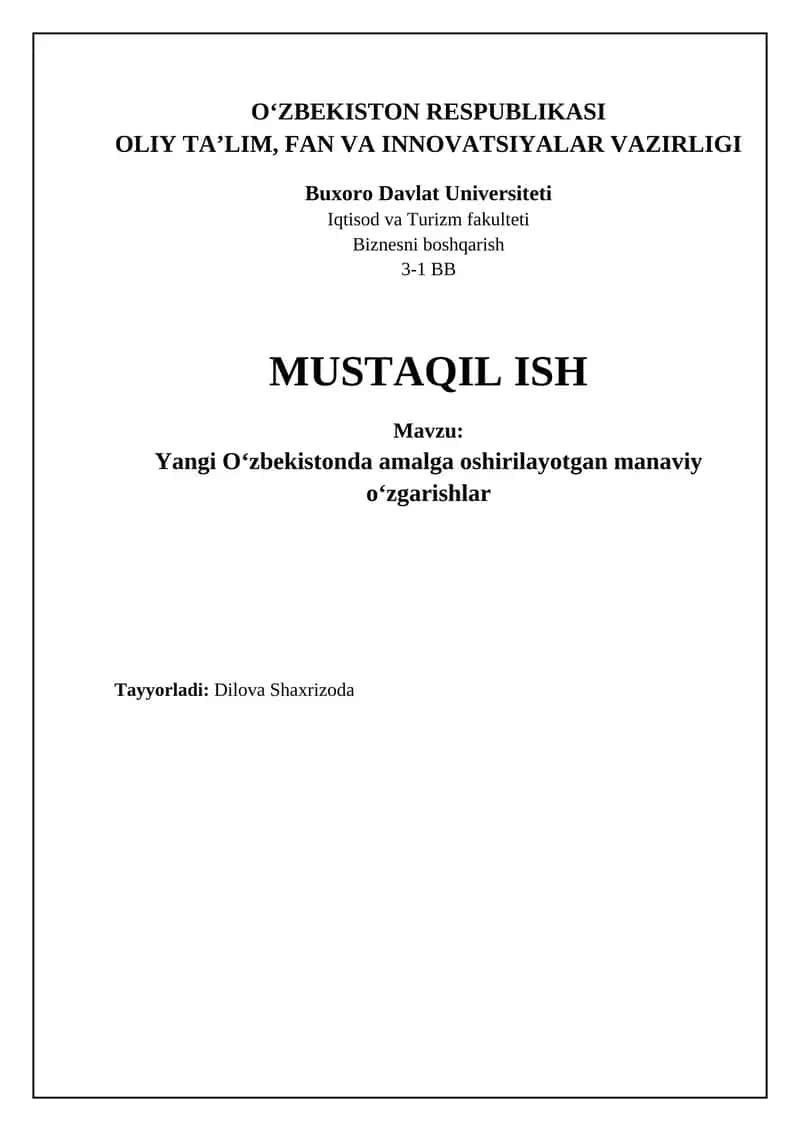 Yangi Oʻzbekistonda amalga oshirilayotgan manaviy oʻzgarishlar