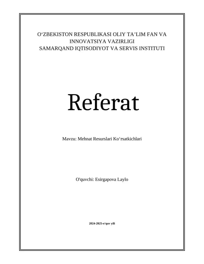 Mehnat Resurslari Koʻrsatkichlari
