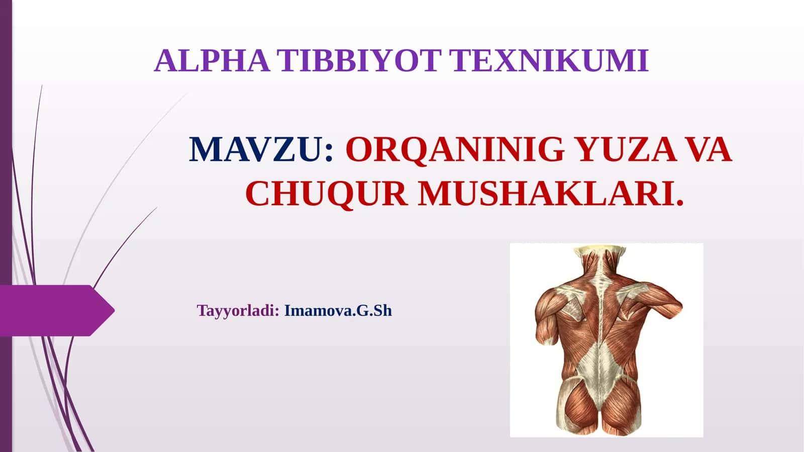 ORQANINIG YUZA VA CHUQURMUSHАKLАRI