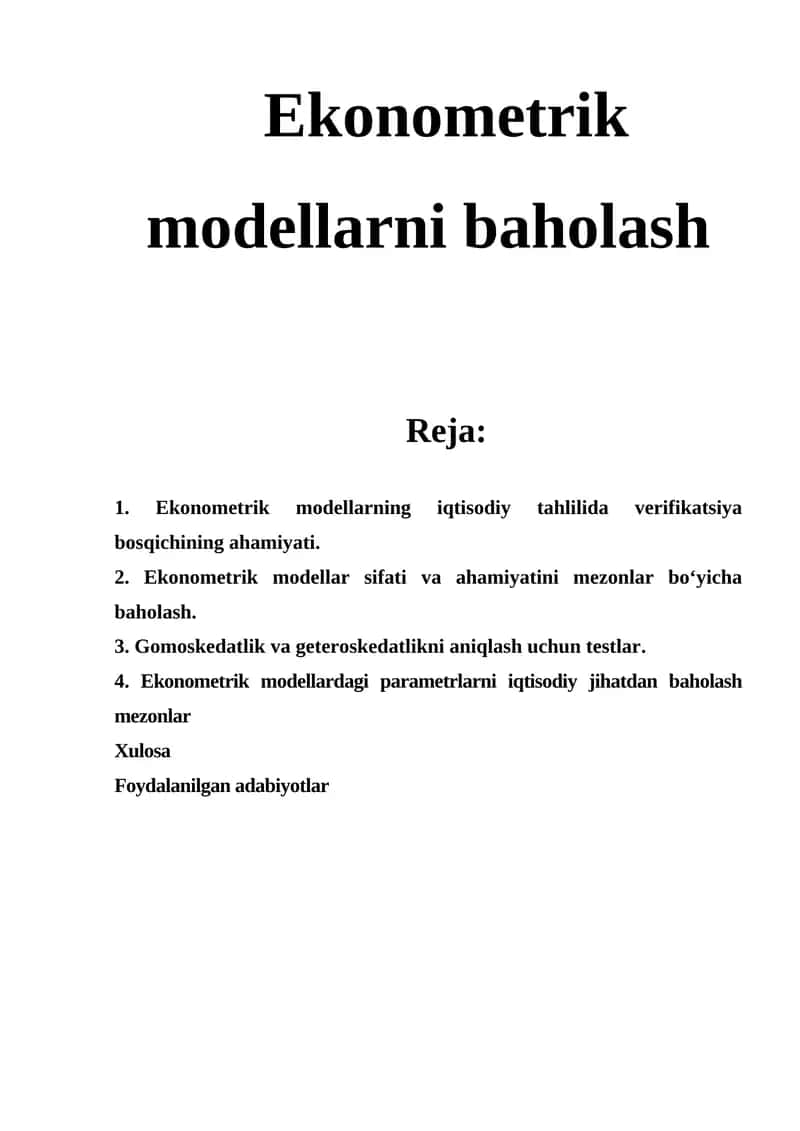Ekonometrik modellarni baholash