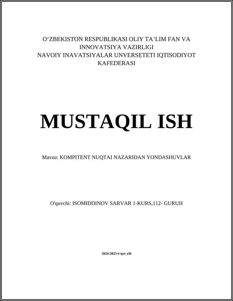 KOMPITENT NUQTAI NAZARIDAN YONDASHUVLAR