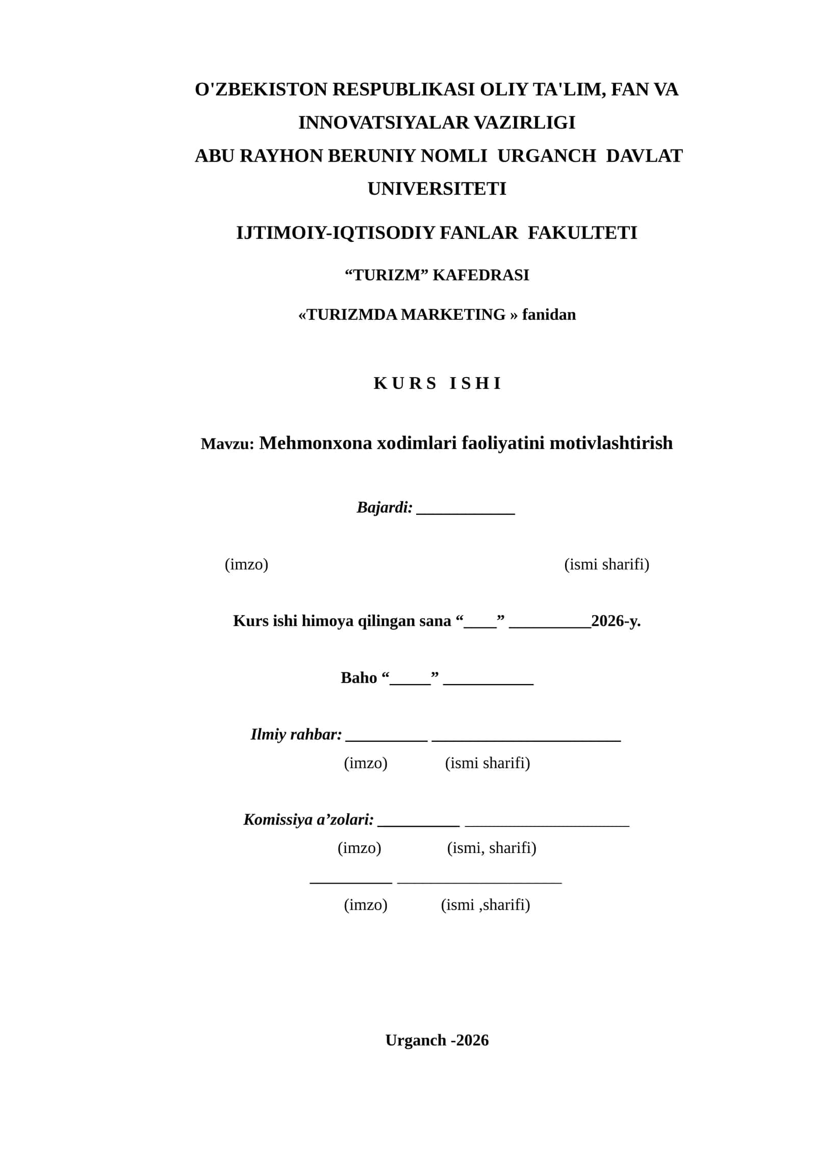 Mehmonxona xodimlari faoliyatini motivlashtirish