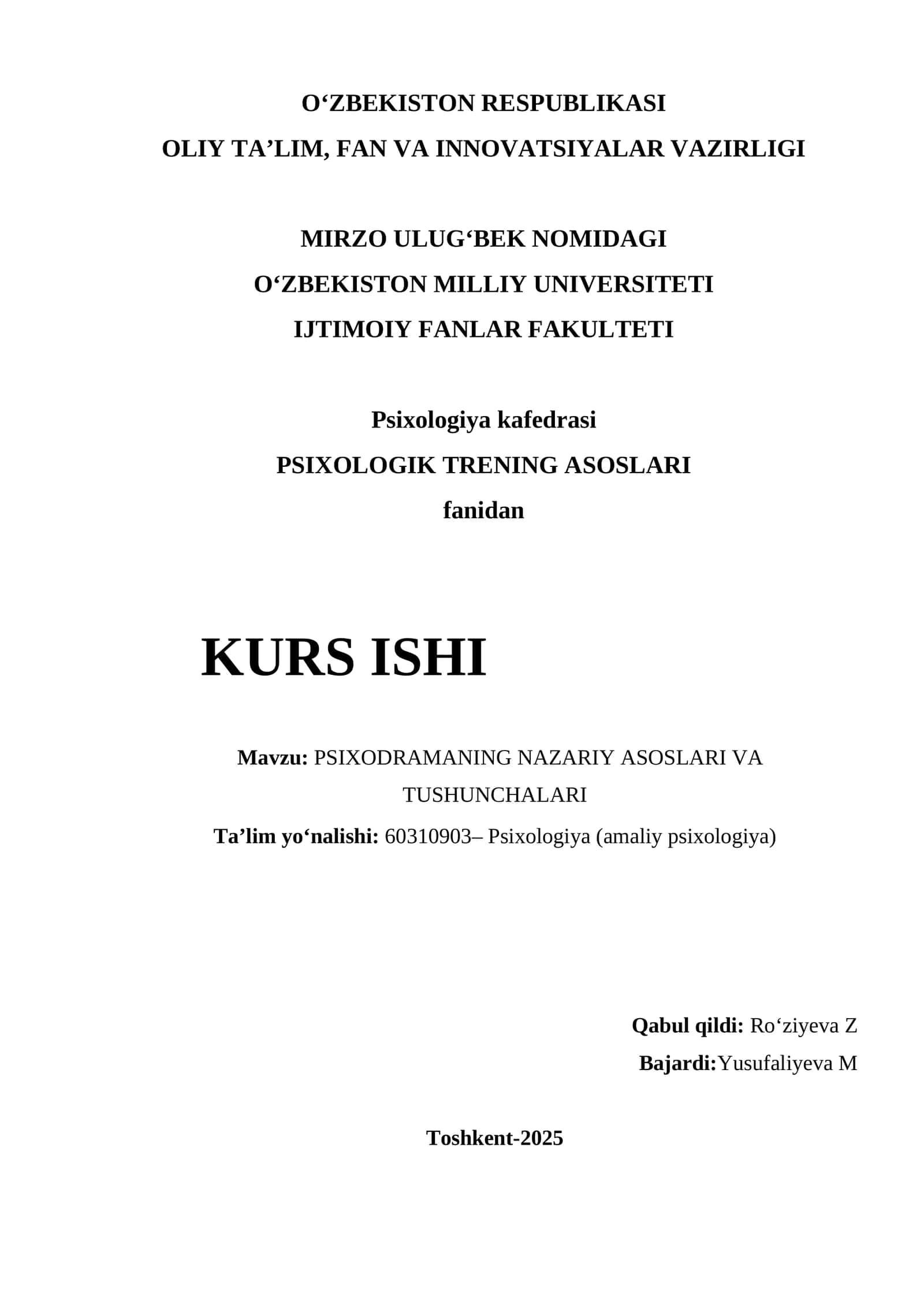 PSIXOLOGIK TRENING ASOSLARI