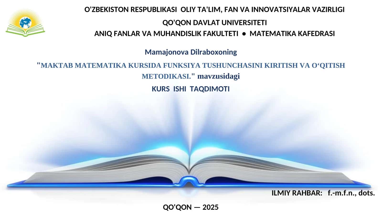 MAKTAB MATEMATIKA KURSIDA FUNKSIYA TUSHUNCHASINI KIRITISH VA O‘QITISH METODIKASI