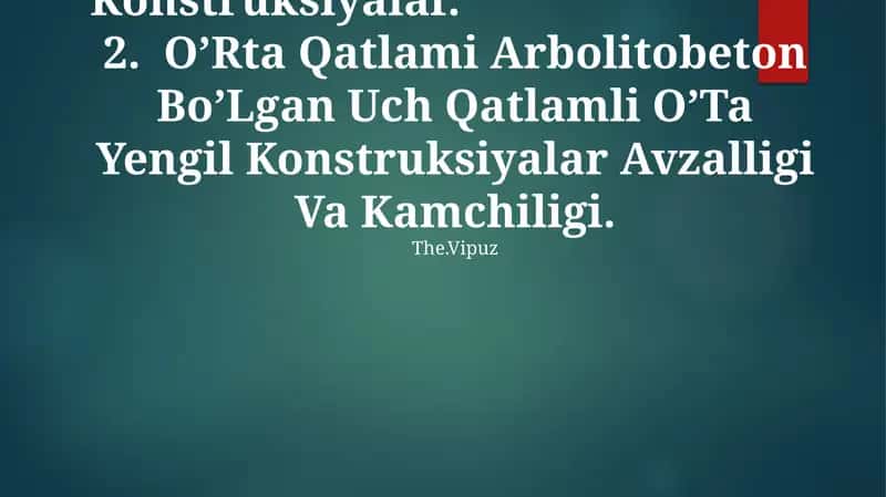 O’Rta Qatlami Arbolitobeton Bo’Lgan Uch Qatlamli O’Ta Yengil Konstruksiyalar