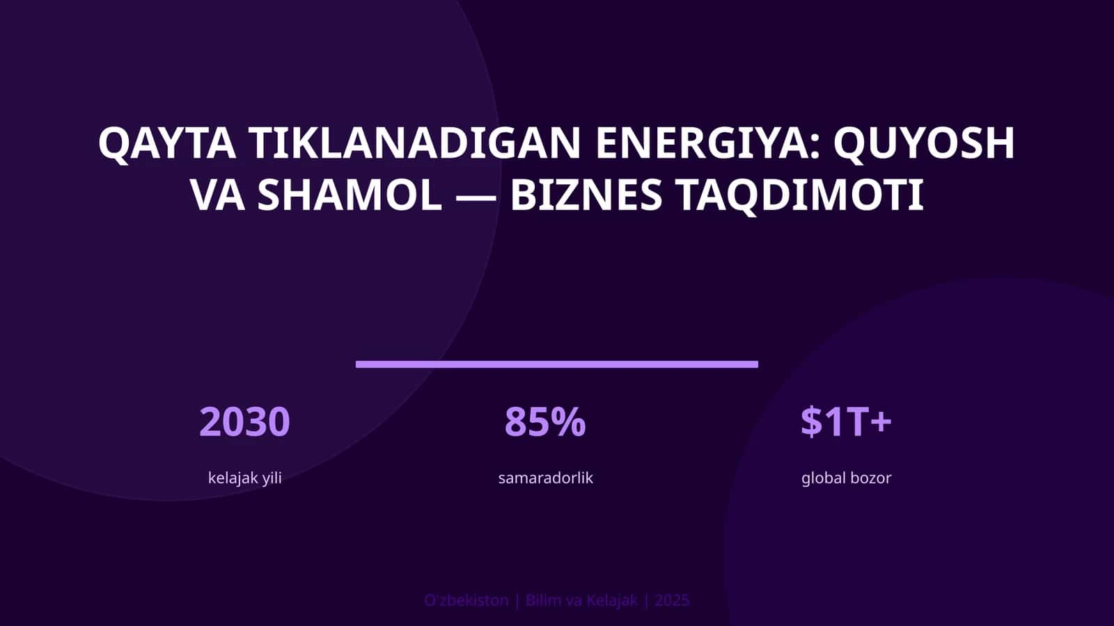 Qayta tiklanadigan energiya: quyosh va shamol — biznes taqdimoti