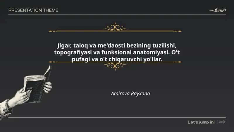 Jigar, taloq va medaosti bezining tuzilishi, topografiyasi va funksional anatomiyasi