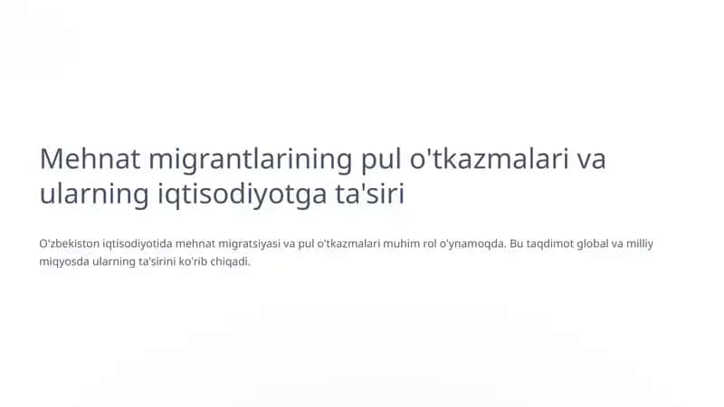 Mehnat migrantlarining pul o'tkazmalari va ularning iqtisodiyotga ta'siri