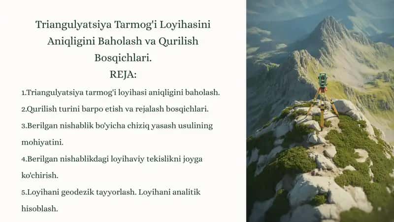 Triangulyatsiya Tarmog'i Loyihasini Aniqligini Baholash va Qurilish Bosqichlari