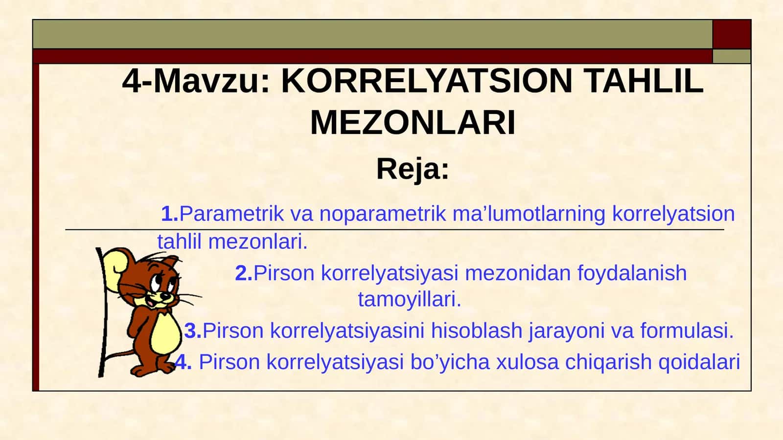 КОRRЕLYATSION TAHLIL MЕZОNLARI