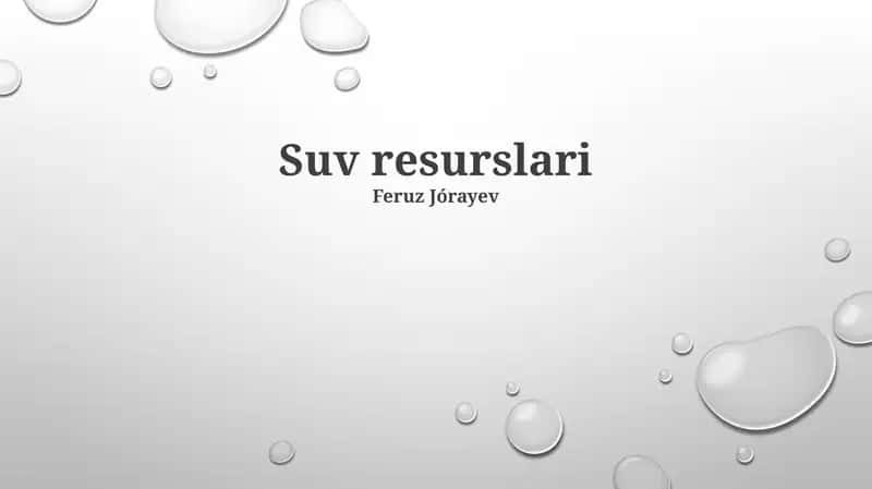 SUV resurslaridan foydalanish samaradorligi