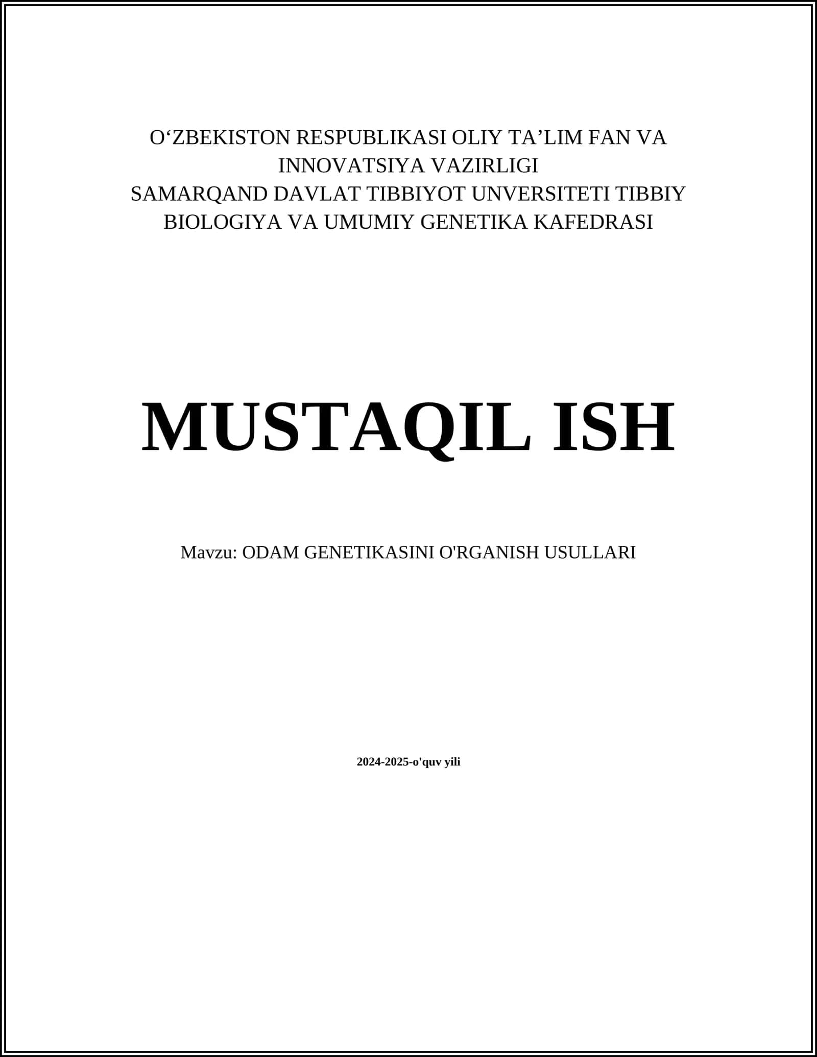 ODAM GENETIKASINI O'RGANISH USULLARI