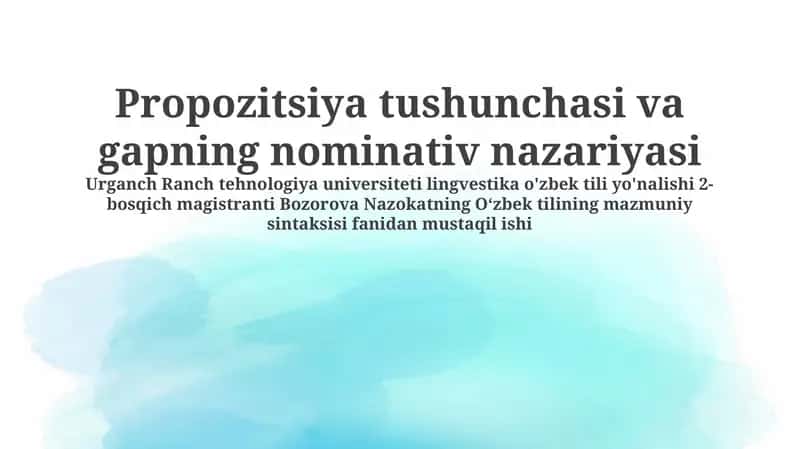 Propozitsiya tushunchasi va gapning nominativ nazariyasi