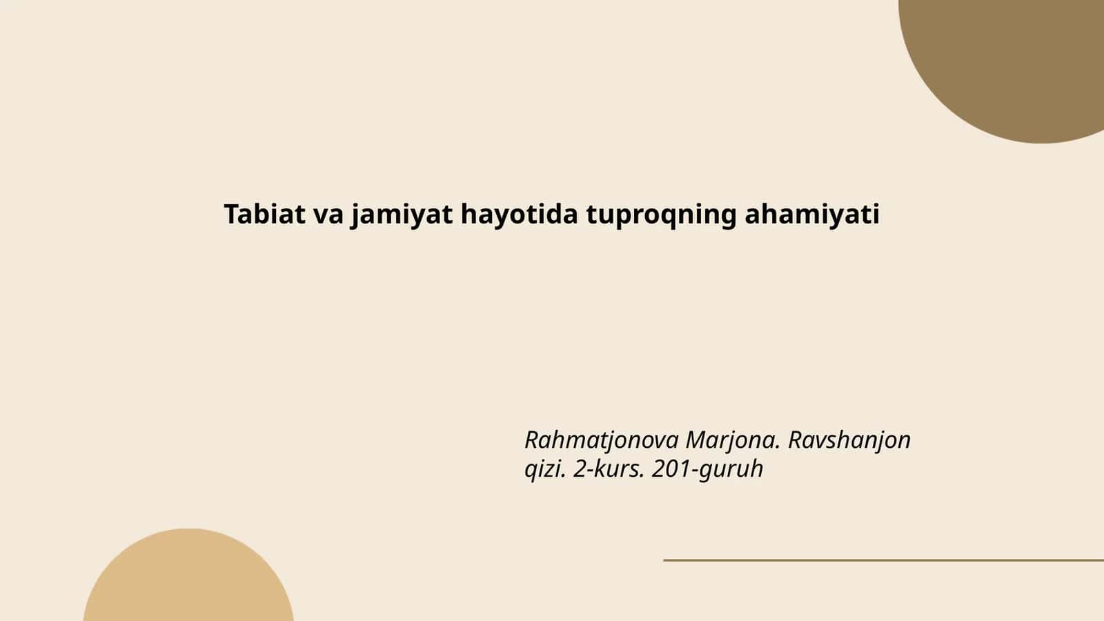 Tuproqning Ekologik Ahamiyati
