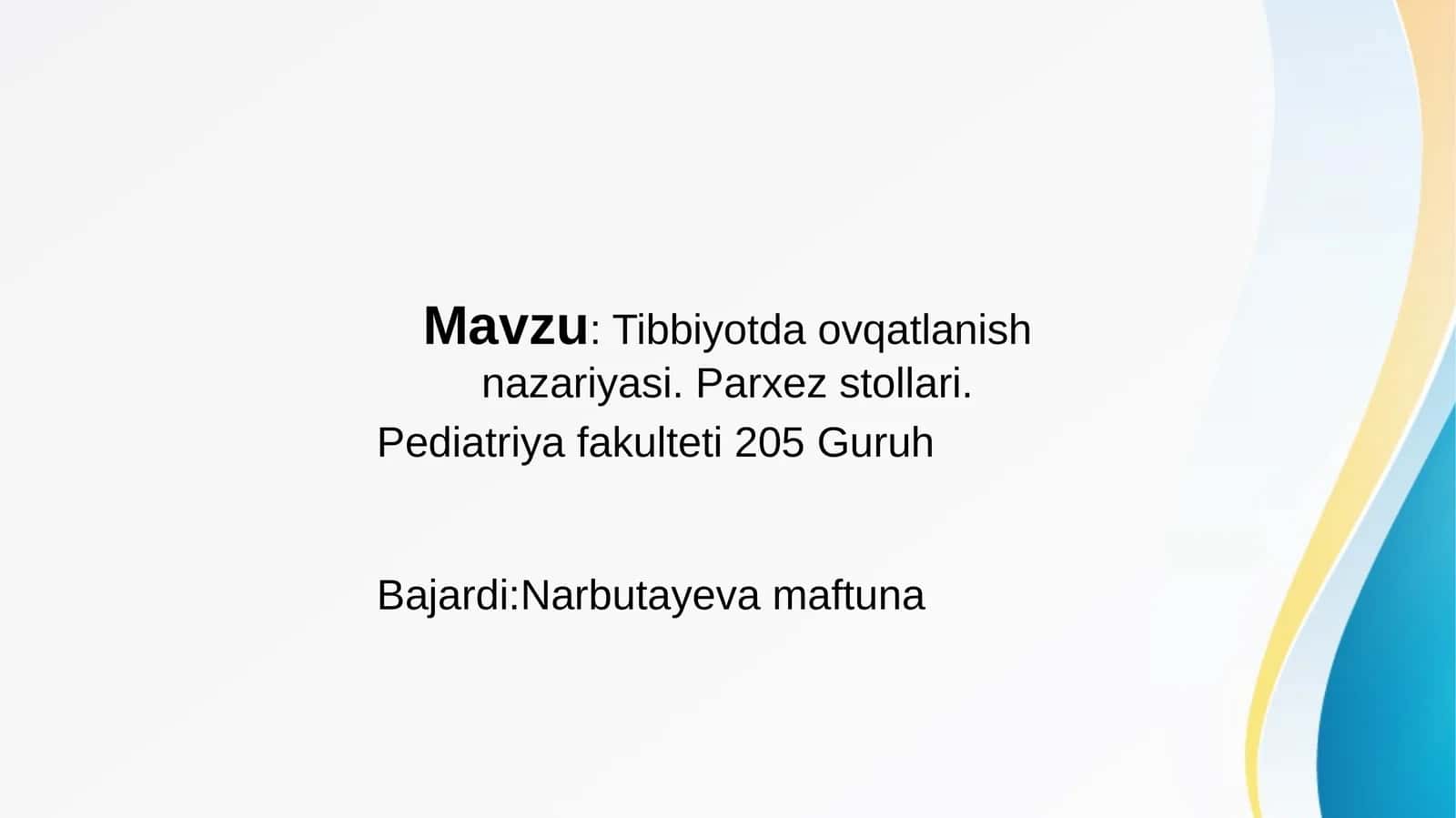 Tibbiyotda ovqatlanish nazariyasi. Parxez stollari