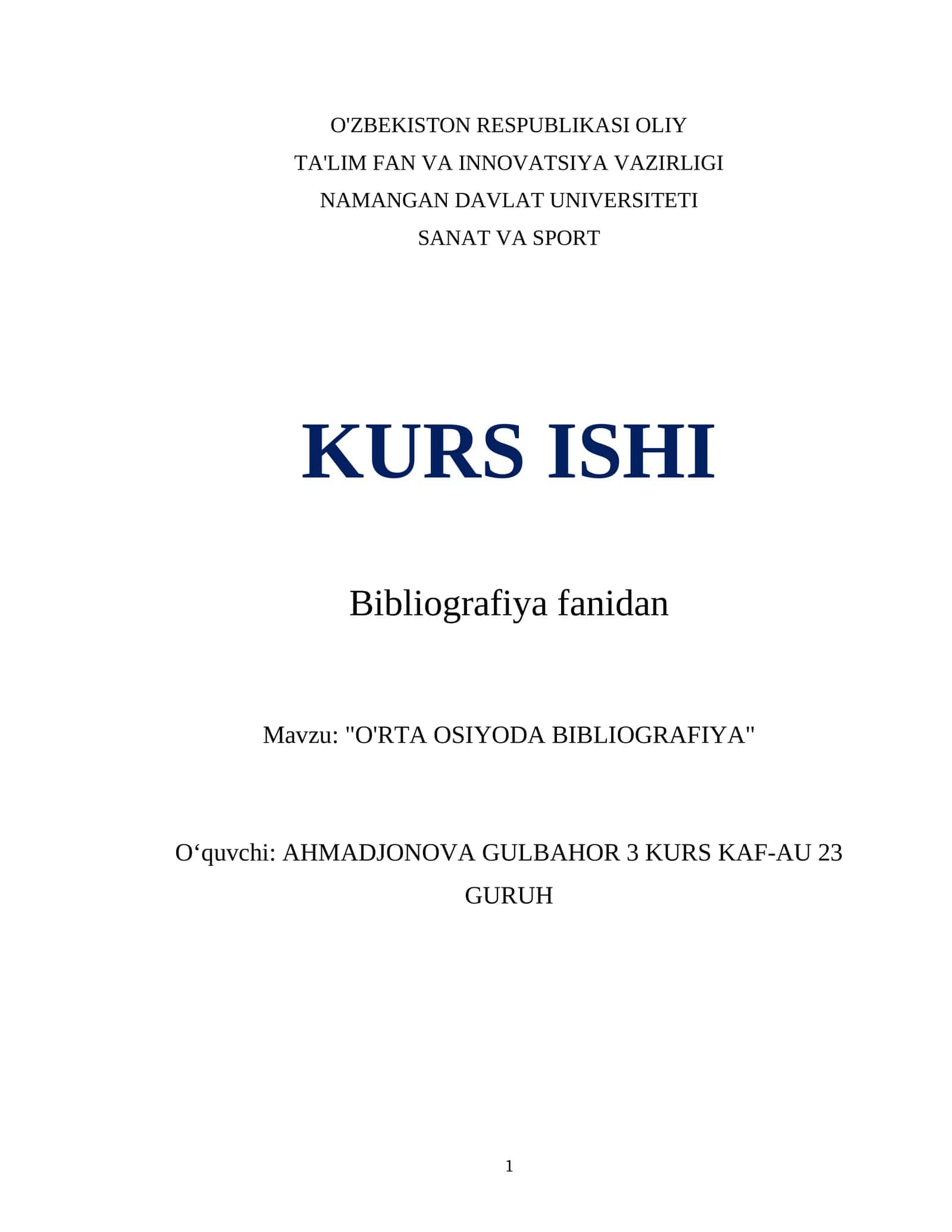 O'RTA OSIYODA BIBLIOGRAFIYA