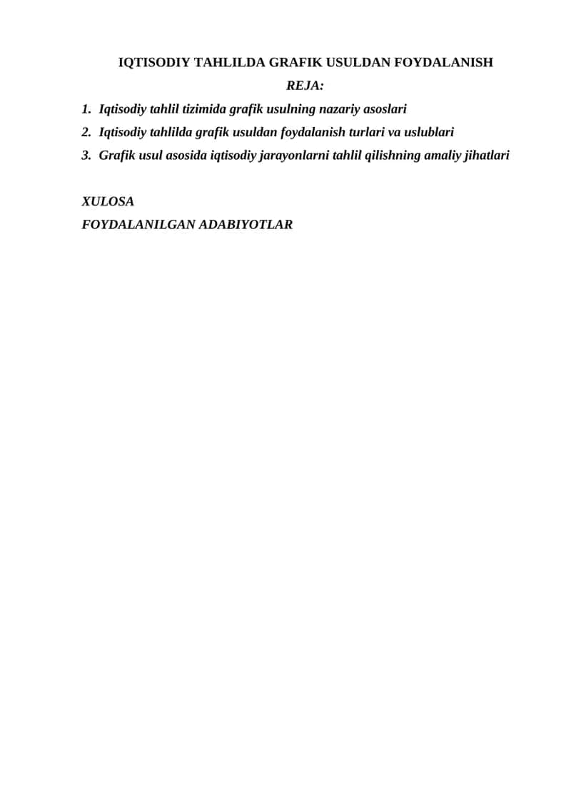 IQTISODIY TAHLILDA GRAFIK USULDAN FOYDALANISH