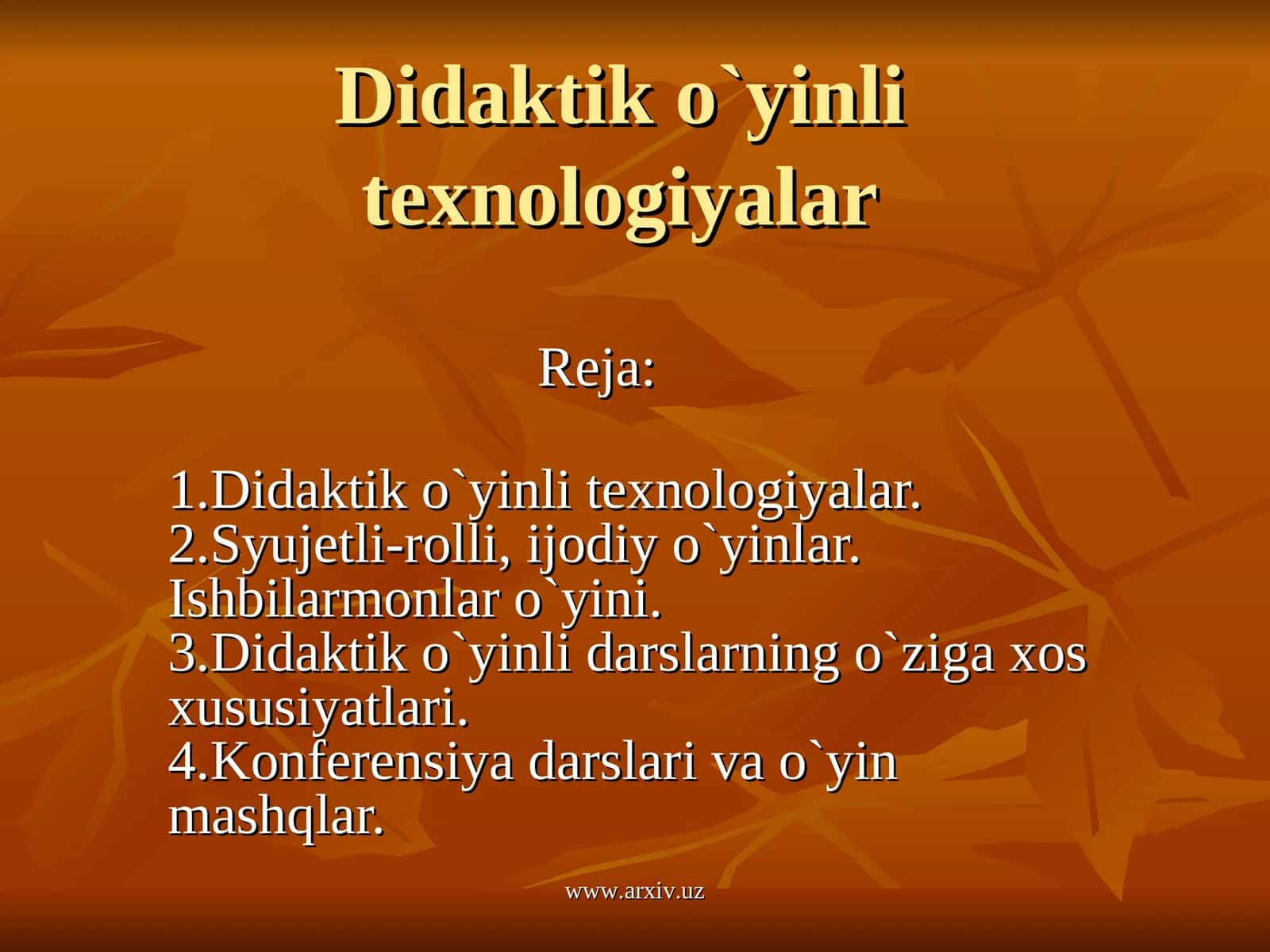 Didaktik o`yinli texnologiyalar
