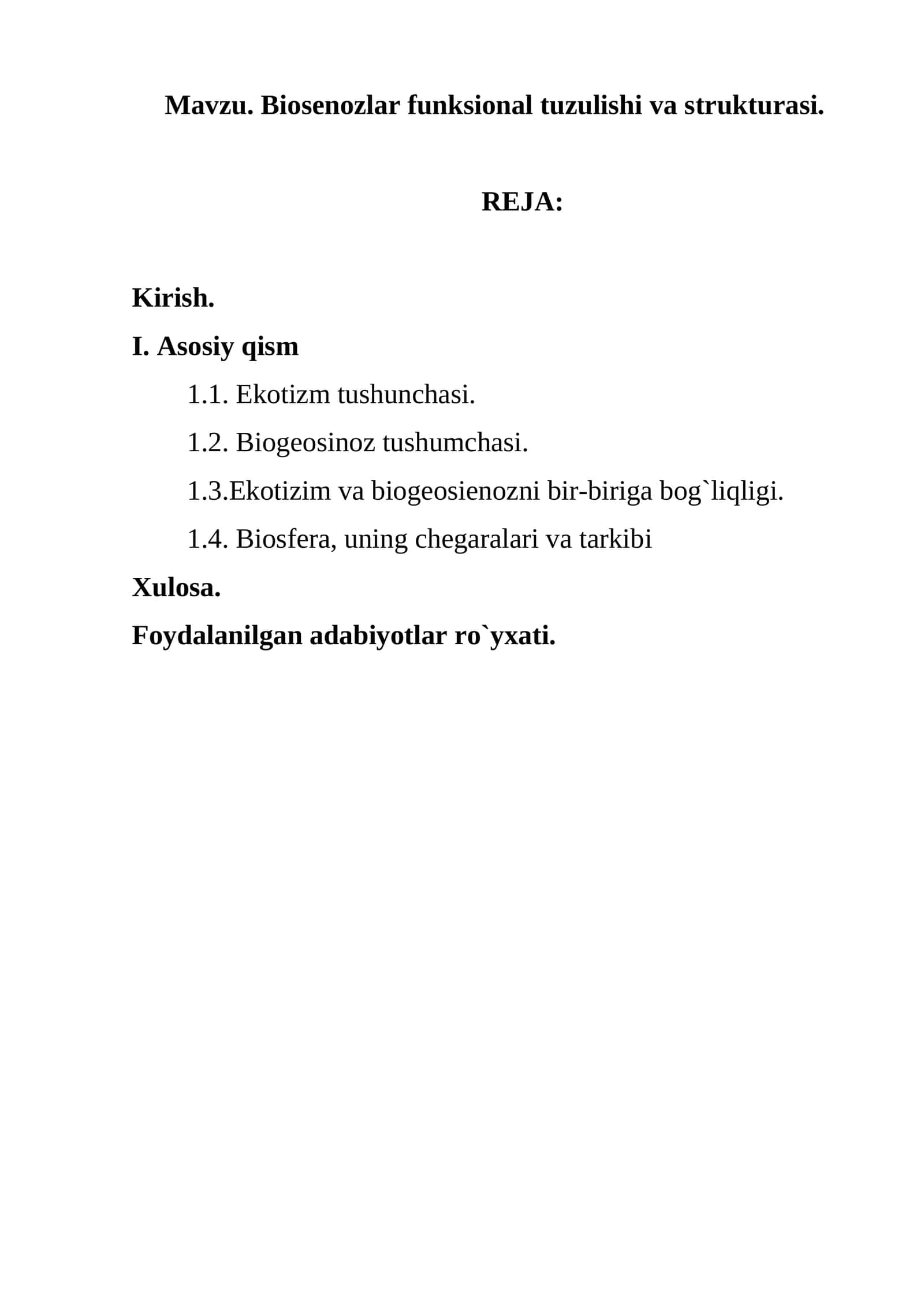 Biosenozlar funksional tuzulishi va strukturasi