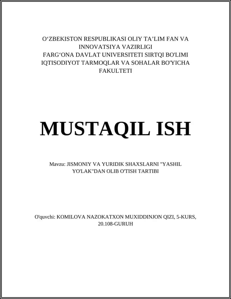 "Yashil yo'lak" tizimi