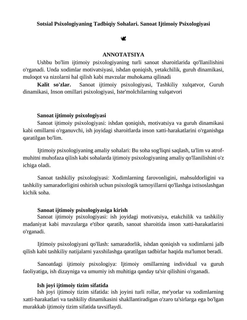 Sanoat Ijtimoiy Psixologiyasi