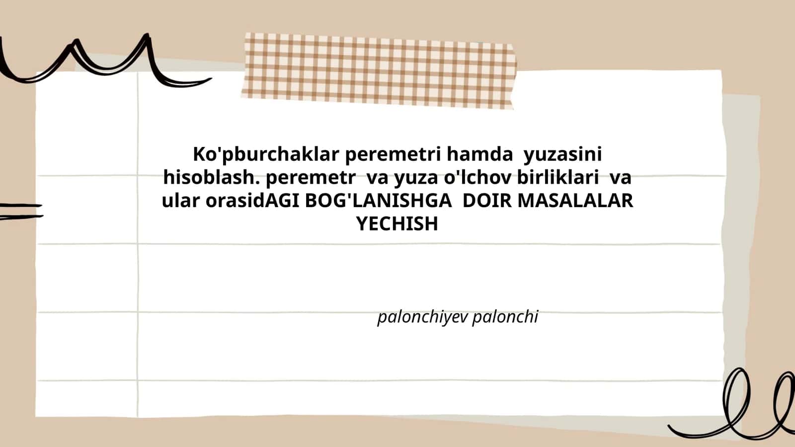 To'g'ri to'rtburchak perimetri va yuzasini hisoblash