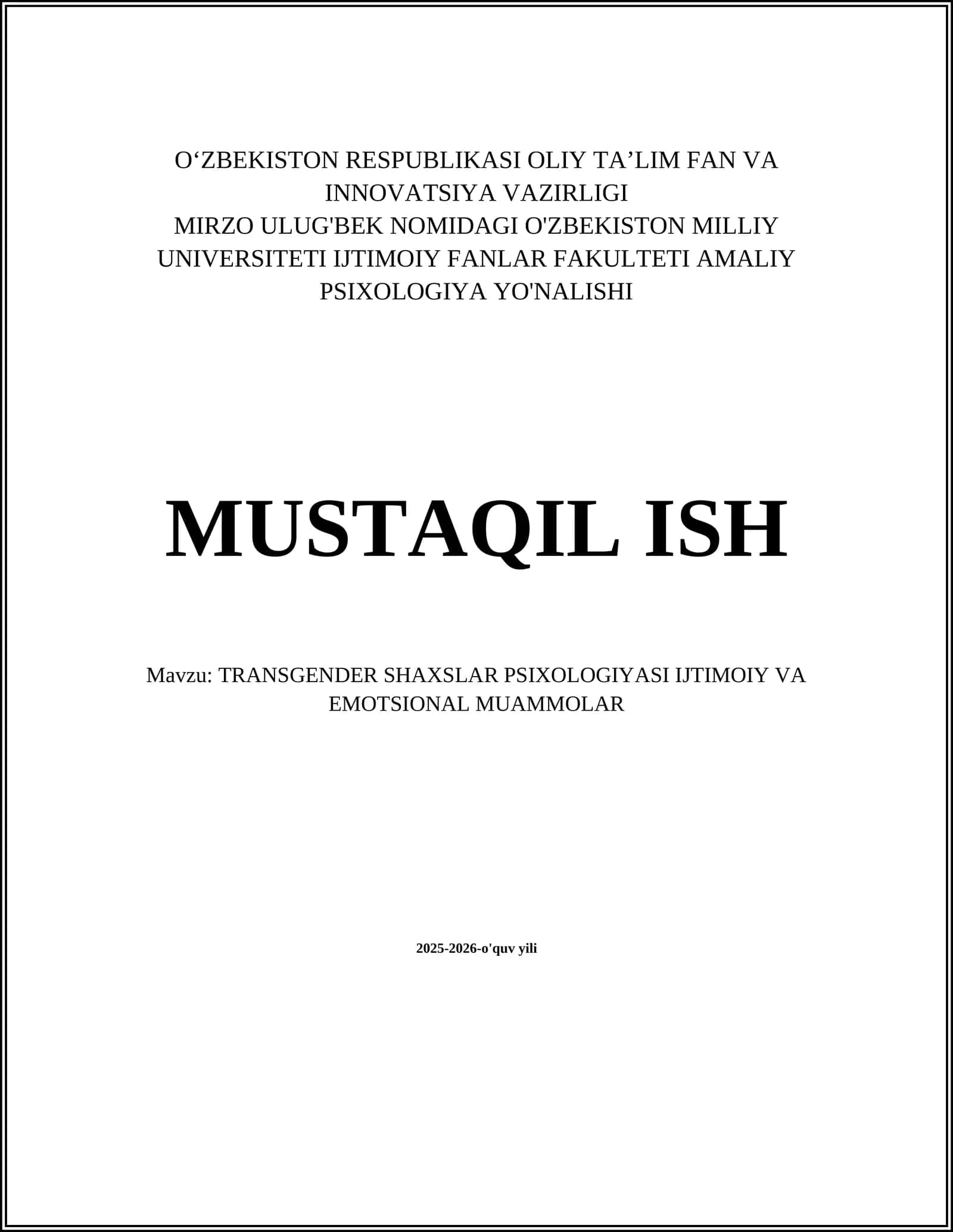 TRANSGENDER SHAXSLAR PSIXOLOGIYASI IJTIMOIY VA EMOTSIONAL MUAMMOLAR