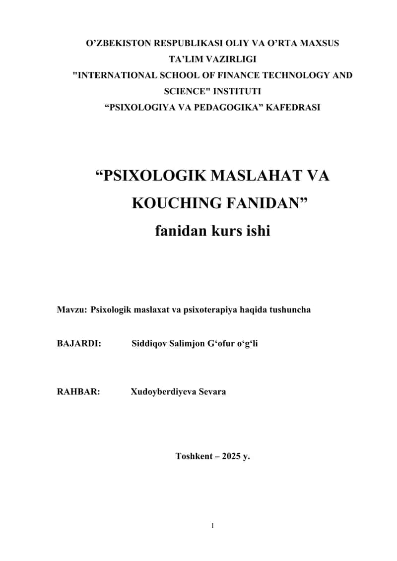 Psixologik maslaxat va psixoterapiya haqida tushuncha