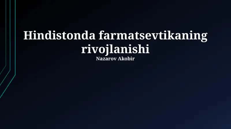 Hindistonda farmatsevtikaning rivojlanishi