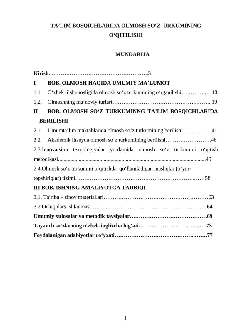 TA’LIM BOSQICHLARIDA OLMOSH SO‘Z URKUMINING O‘QITILISHI