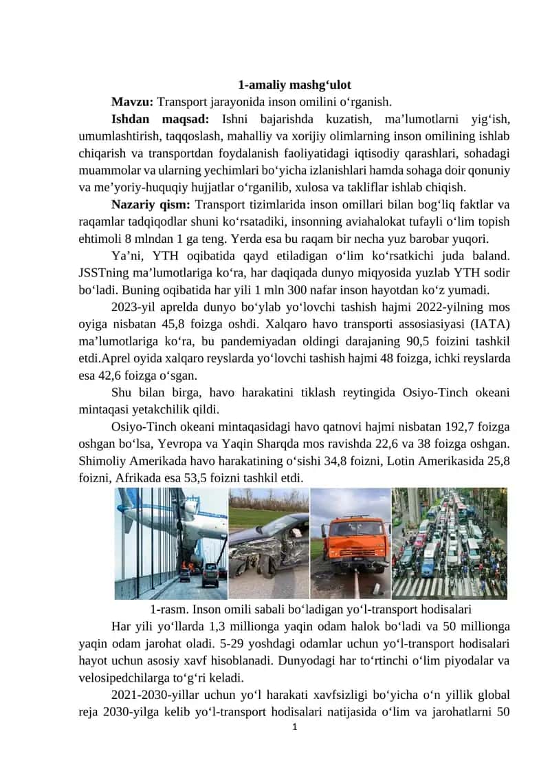 Transport jarayonida inson omilini o‘rganish