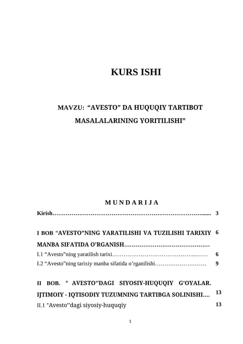 “AVESTO” DA HUQUQIY TARTIBOT MASALALARINING YORITILISHI”
