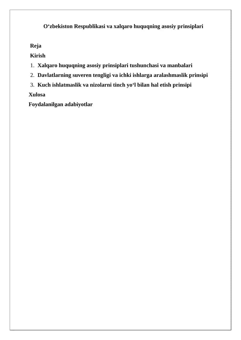 Xalqaro huquqning asosiy prinsiplari