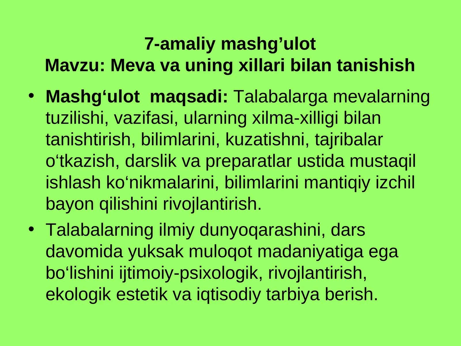 Meva va uning xillari bilan tanishish
