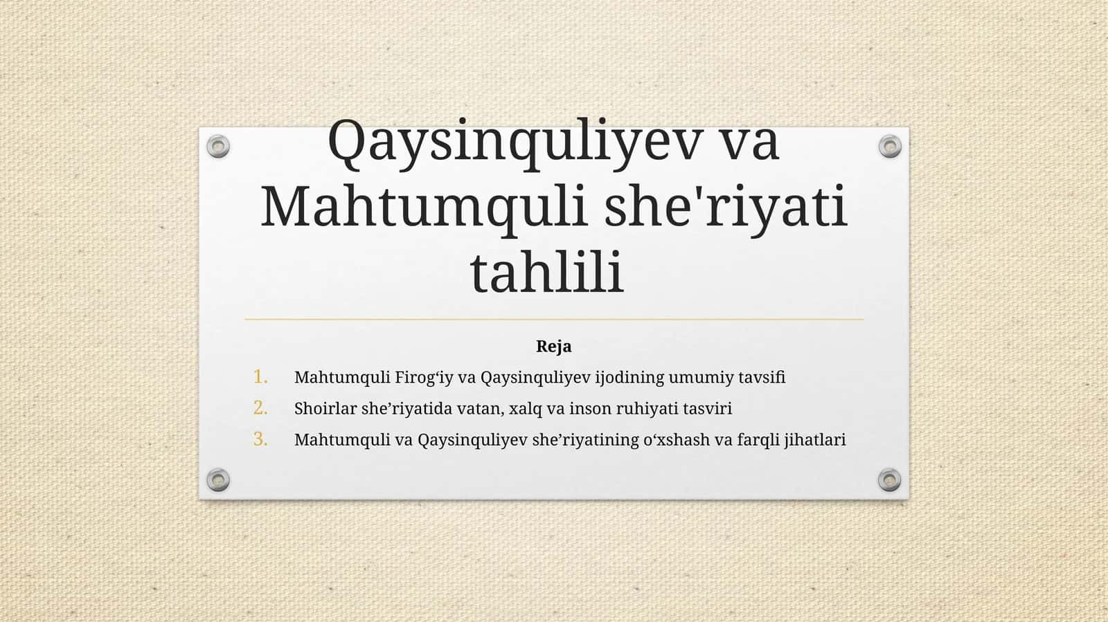 Qaysinquliyev va Mahtumquli she'riyatining tahlili