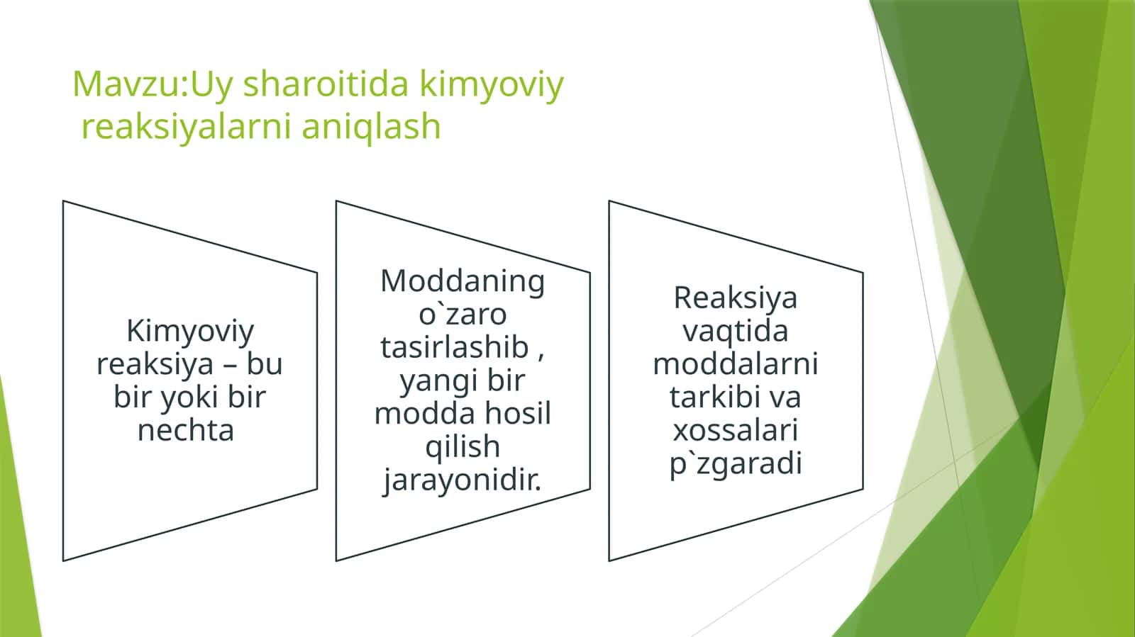 Uysharoitidakimyoviy reaksiyalarni aniqlash