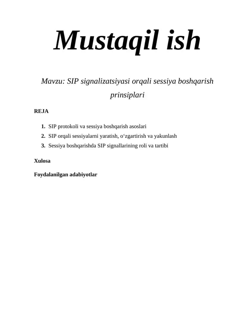 SIP signalizatsiyasi orqali sessiya boshqarish prinsiplari