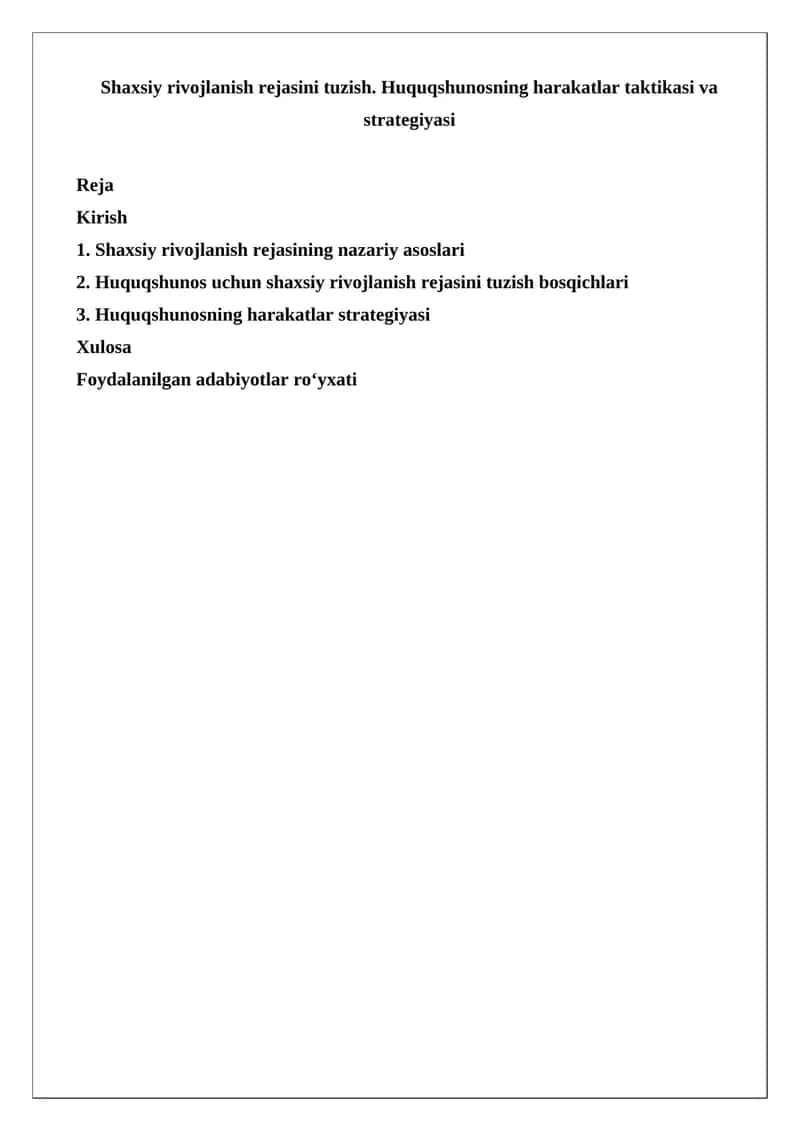 Huquqshunoslikda rivojlanish rejasini tuzish