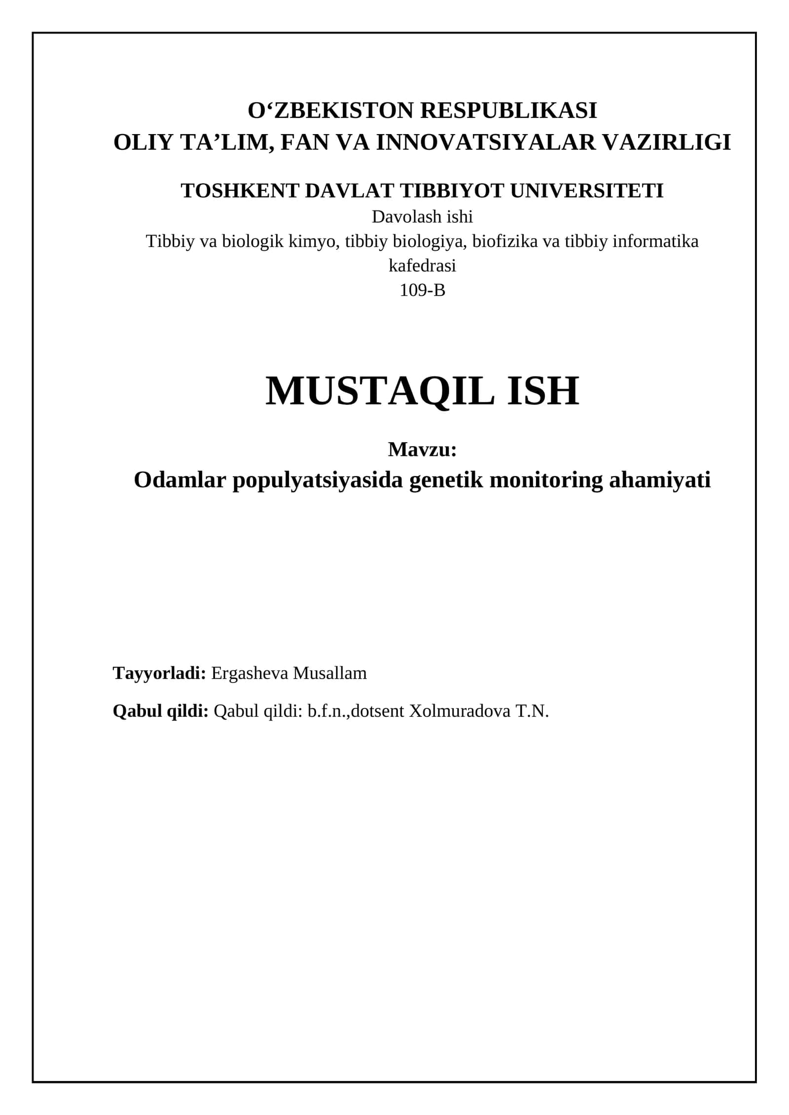 Odamlar populyatsiyasida genetik monitoring ahamiyati