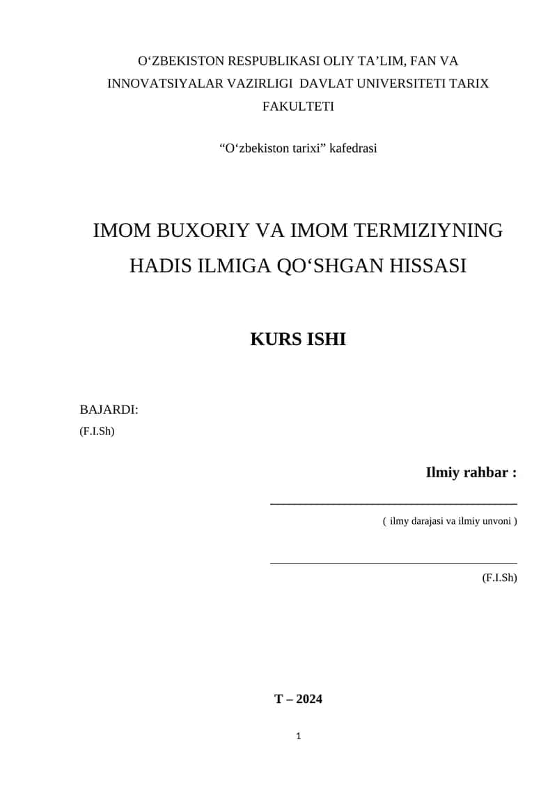IMOM BUXORIY VA IMOM TERMIZIYNING HADIS ILMIGA QOʻSHGAN HISSASI