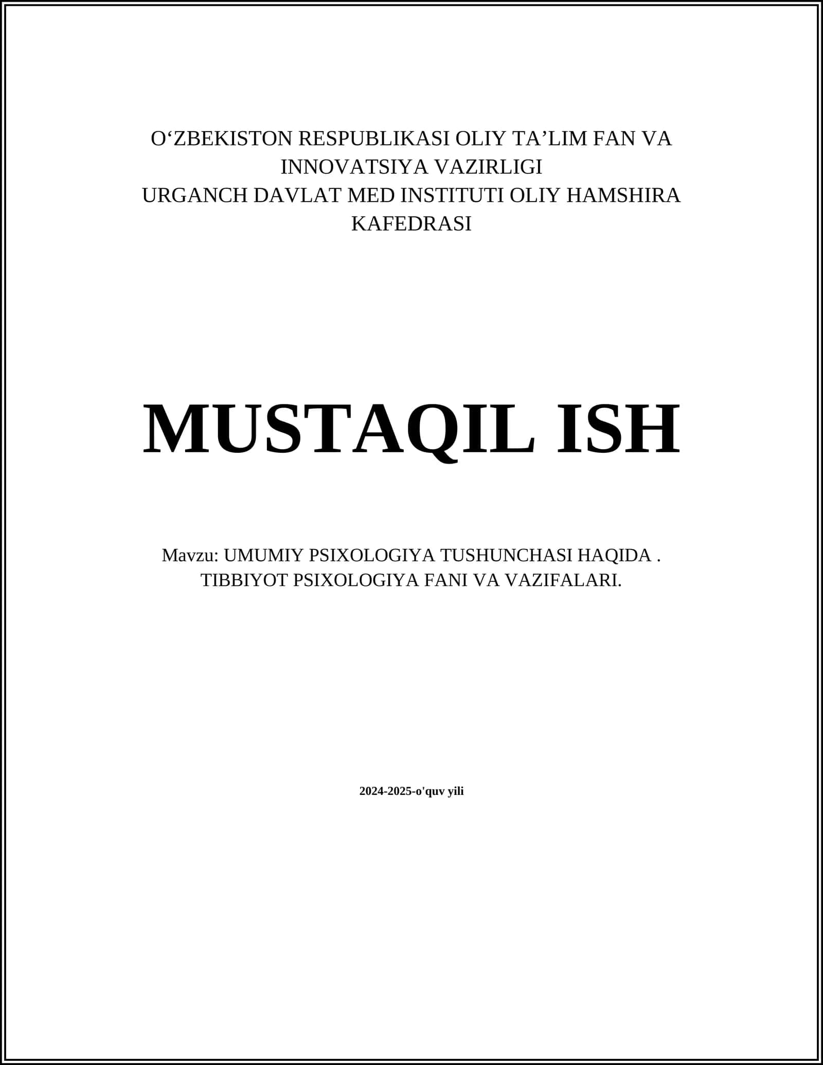 UMUMIY PSIXOLOGIYA TUSHUNCHASI HAQIDA