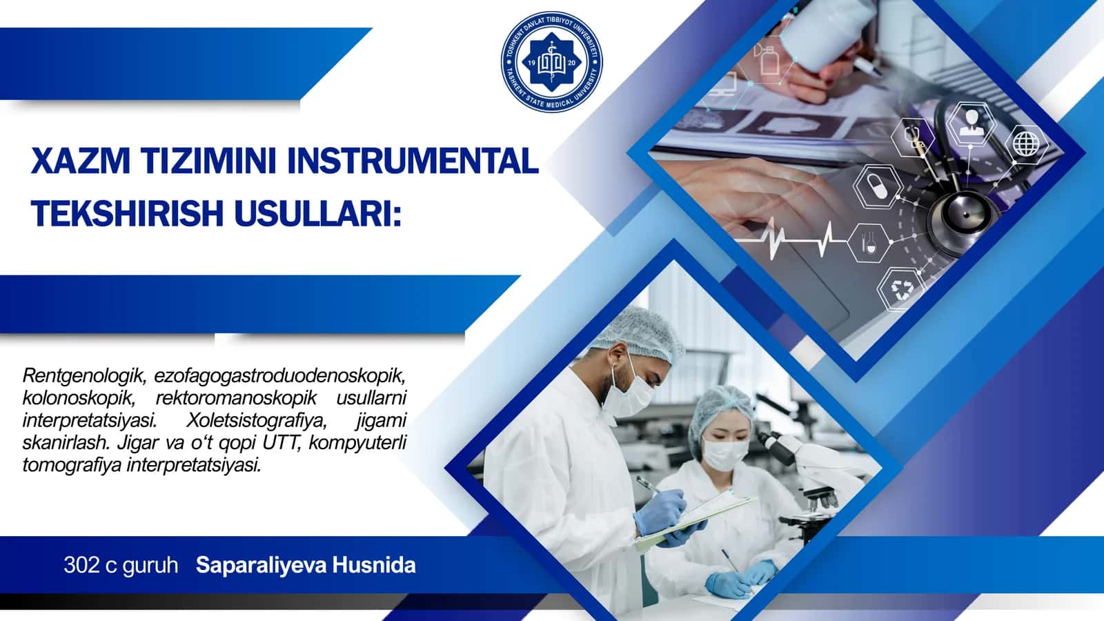 Rentgenologik, ezofagogastroduodenoskopik, kolonoskopik, rektoromanoskopik usullarni interpretatsiyasi