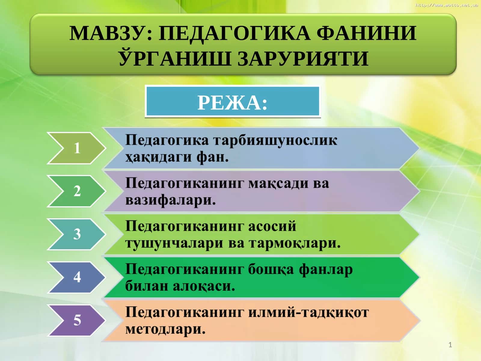 ПЕДАГОГИКА ФАНИНИ ЎРГАНИШ ЗАРУРИЯТИ