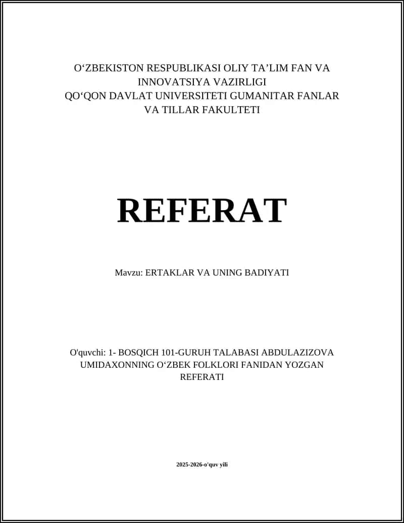 ERTAKLAR VA UNING BADIYATI