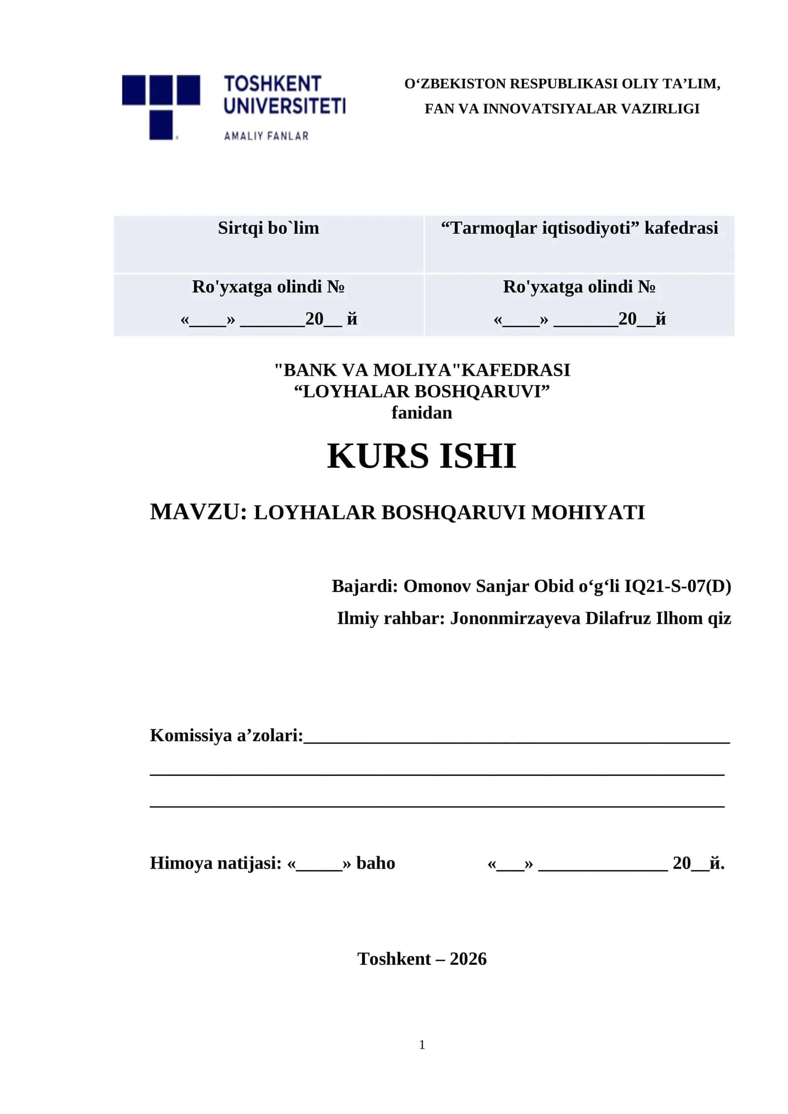 LOYHALAR BOSHQARUVI MOHIYATI