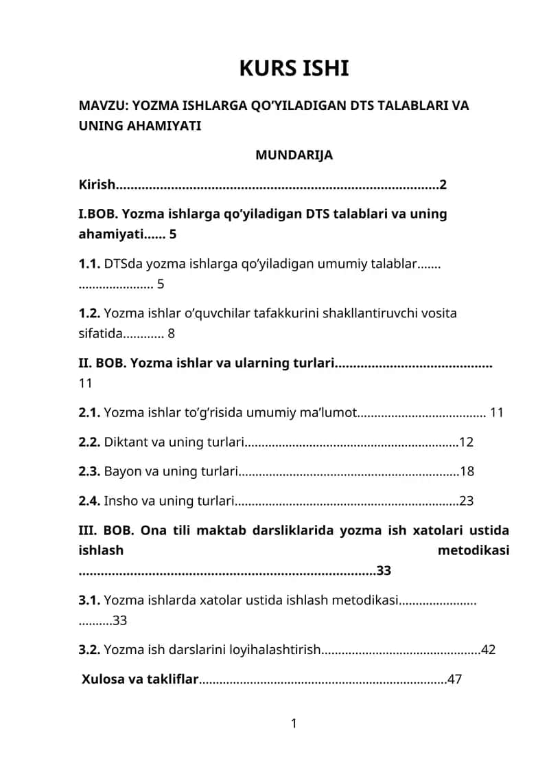 YOZMA ISHLARGA QO’YILADIGAN DTS TALABLARI VA UNING AHAMIYATI