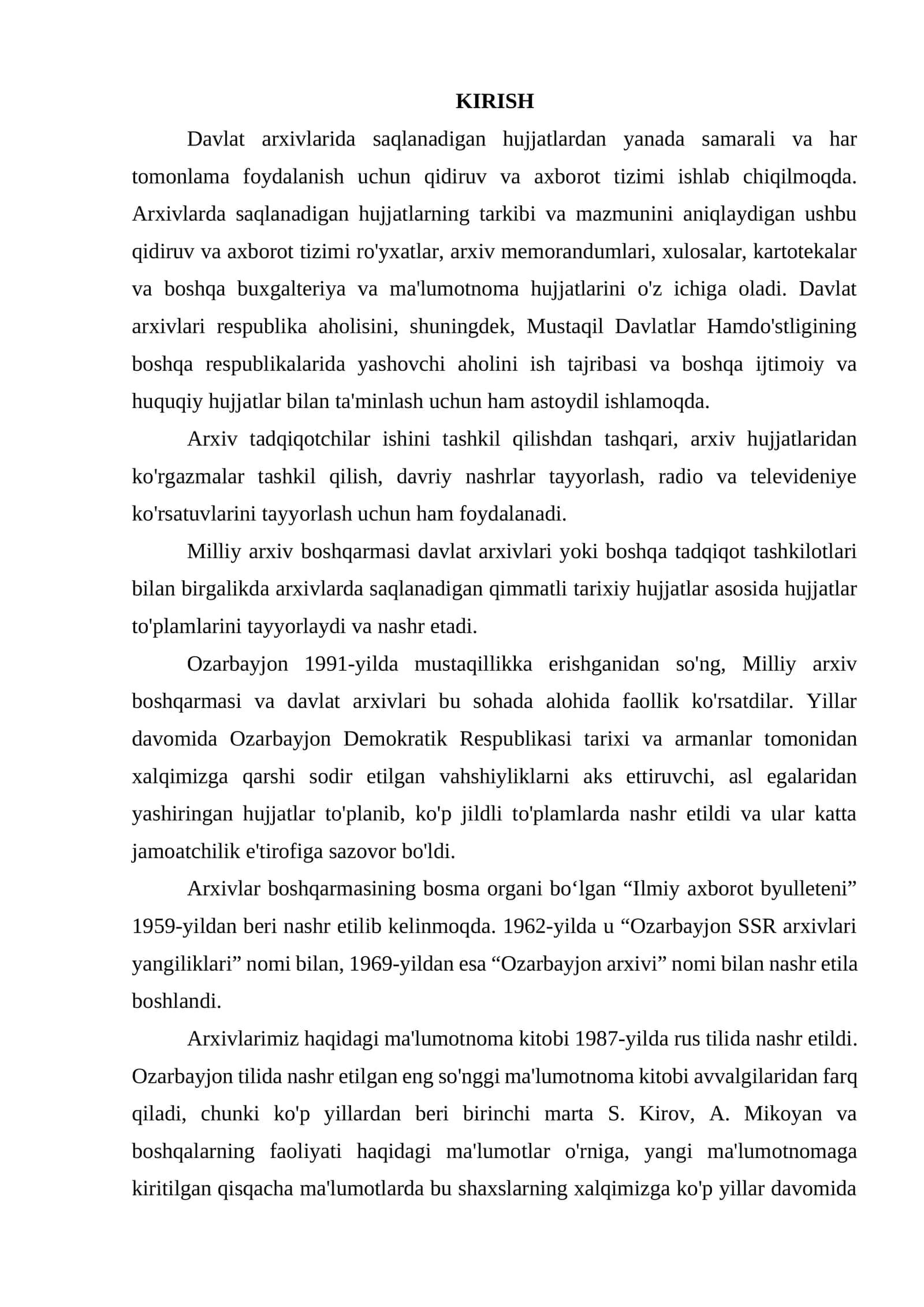 Davlat arxivlari va ularning qo'llanilishi