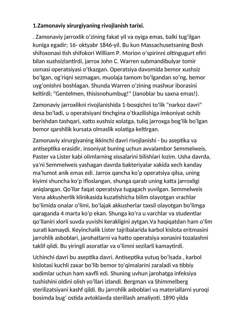 Zamonaviy xirurgiyaning rivojlanish tarixi
