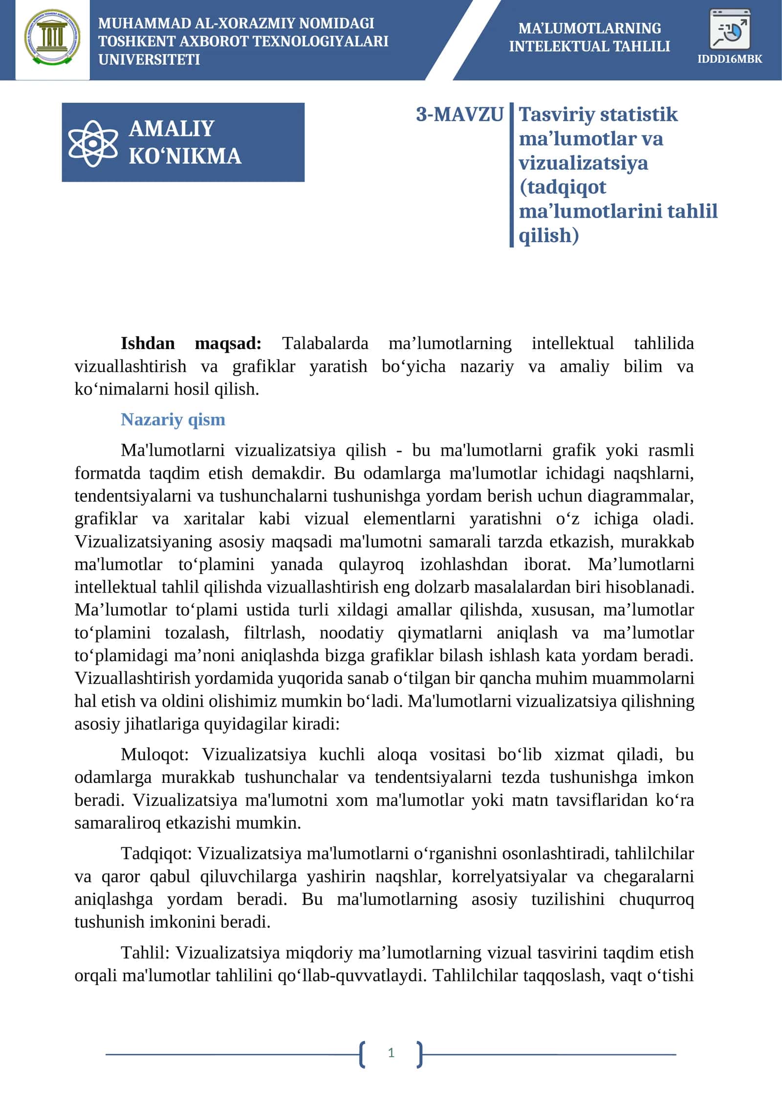 MA’LUMOTLARNING INTELEKTUAL TAHLILI